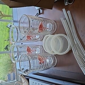 Tervis glasses 16oz.  Set of 4 pink flamingo w 3 lids and 4 straws.